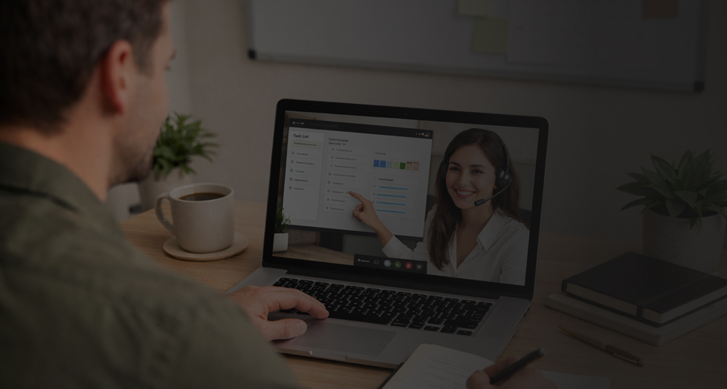 Man working at laptop in dark setting