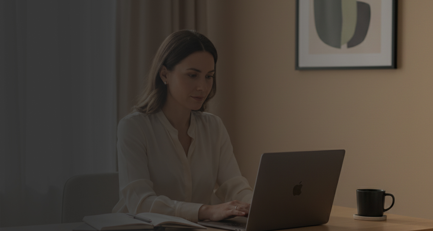 Virtual assistant working at laptop